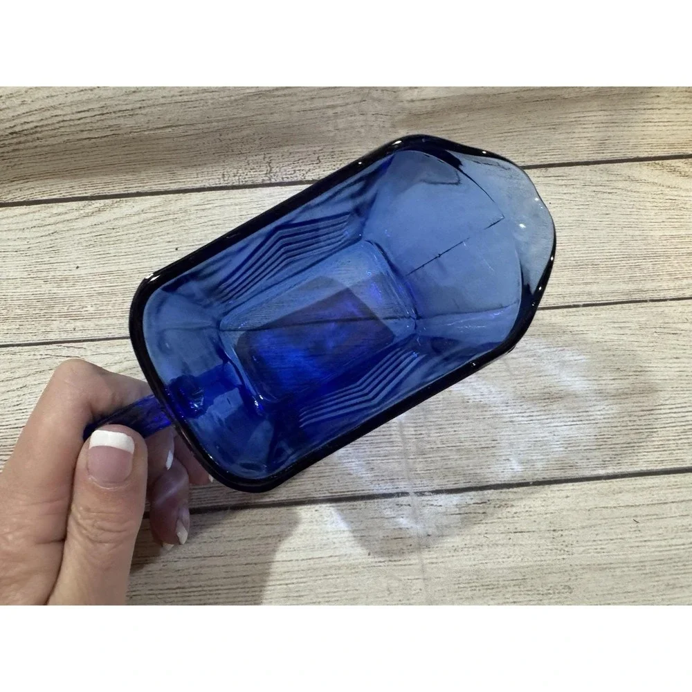 Vintage Hazel Atlas Cobalt Blue Glass Chevron Pattern Creamer Pitcher EXCELLENT
